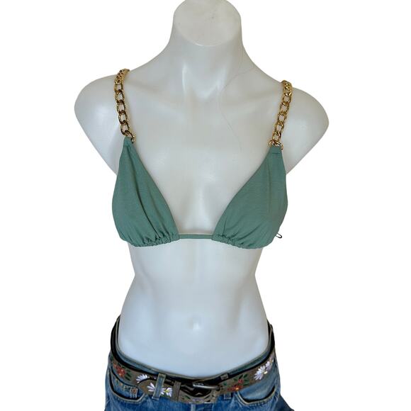 Revolve Triangle Chain Bikini Top Sage Green MEDIUM Bralette String Lovewave $88 - Picture 3 of 7